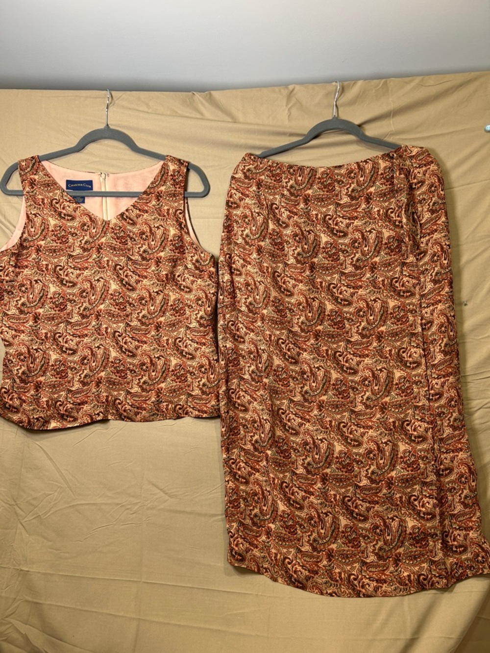 Charter Club Women's Paisley Two-Piece Set in Rust and Tan